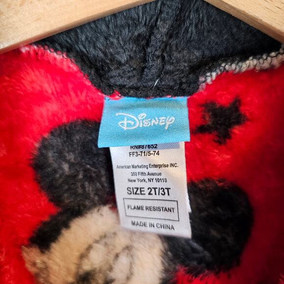 Disney Mickey Mouse Bathrobe Kids Toddler Youth 2T 3T Red Black Bed Bath Robe - Picture 2 of 3